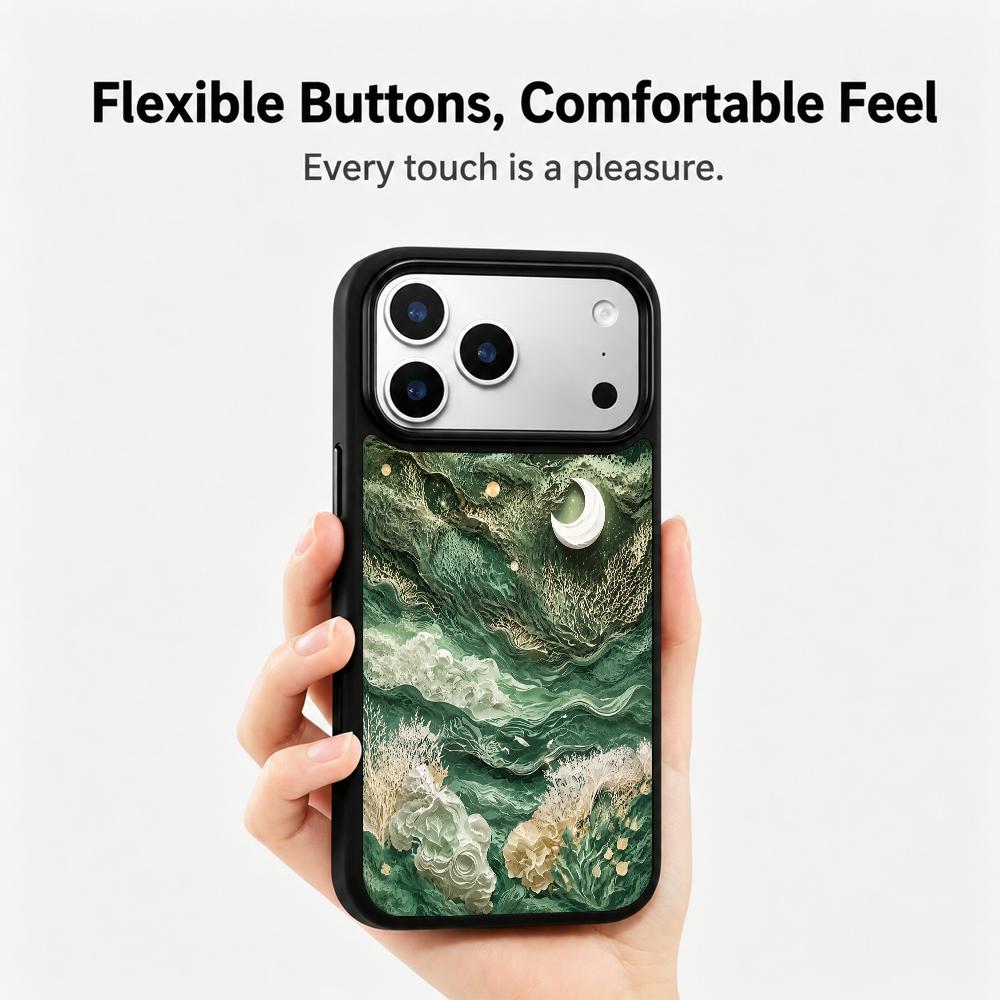 Compatible with iPhone 18 Pro Max & 17 Pro Max Wood Series PC Silicone Magnetic Phone Case - Timber Moon Waves