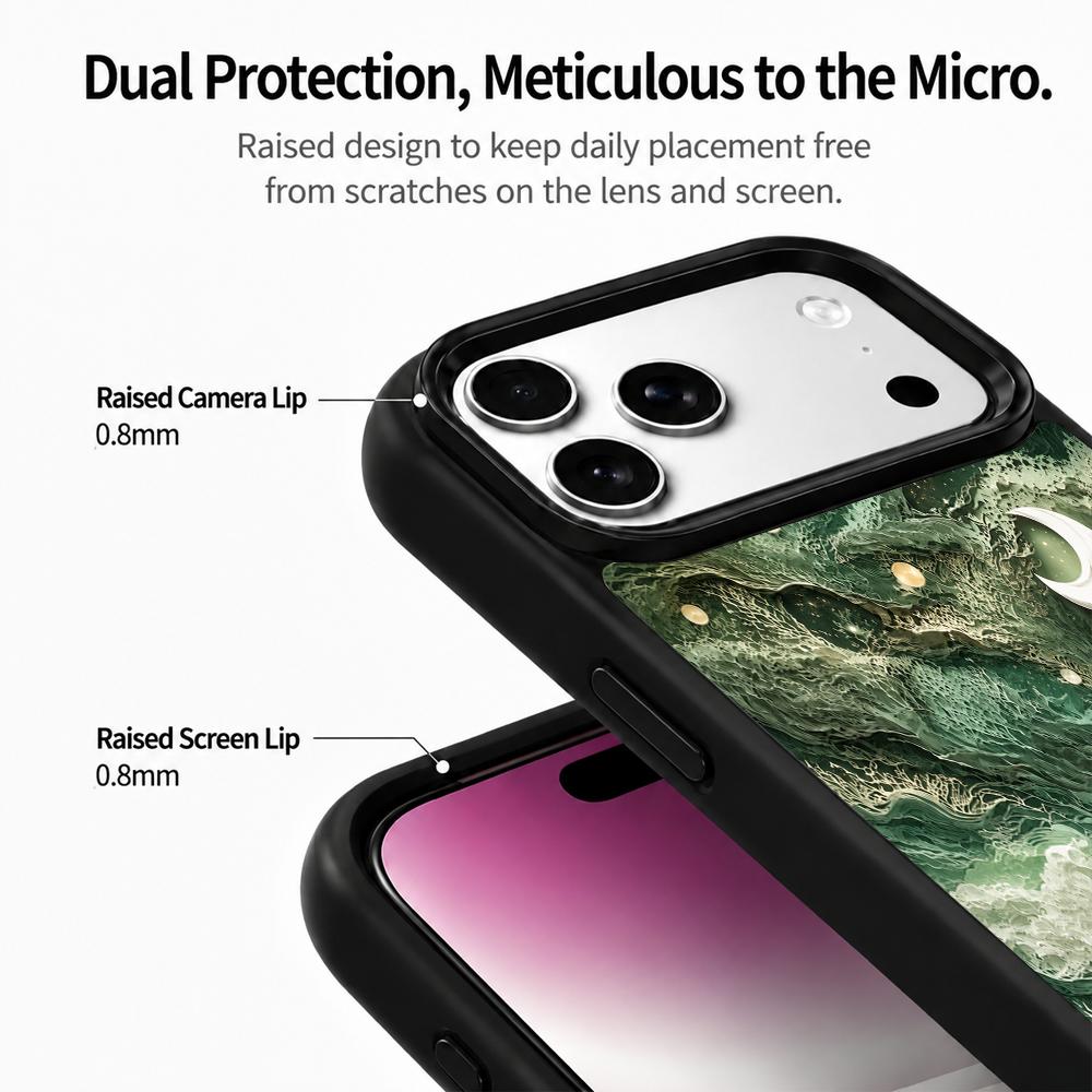 Compatible with iPhone 18 Pro Max & 17 Pro Max Wood Series PC Silicone Magnetic Phone Case - Timber Moon Waves