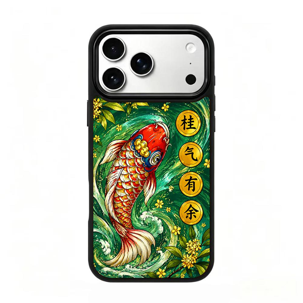 Compatible with iPhone 18 Pro & 17 Pro Wood Series PC Silicone Magnetic Phone Case - Wooden Koi