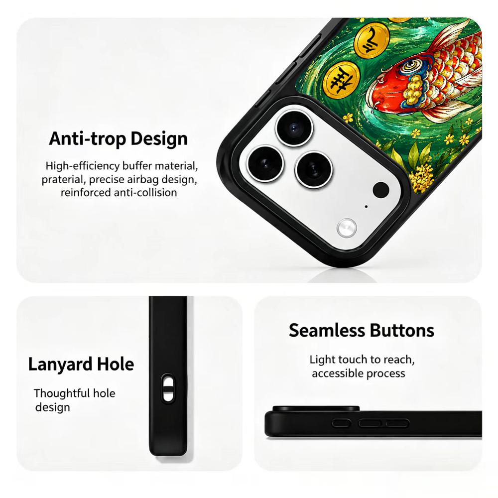 Compatible with iPhone 18 Pro & 17 Pro Wood Series PC Silicone Magnetic Phone Case - Wooden Koi