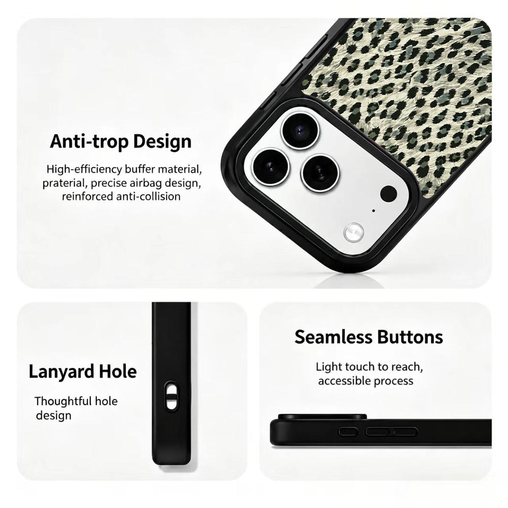 Compatible with iPhone 18 Pro & 17 Pro Wood Series PC Silicone Magnetic Phone Case - Wood Leopard Print