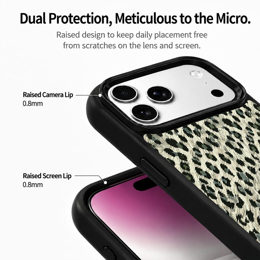 Compatible with iPhone 18 Pro & 17 Pro Wood Series PC Silicone Magnetic Phone Case - Wood Leopard Print