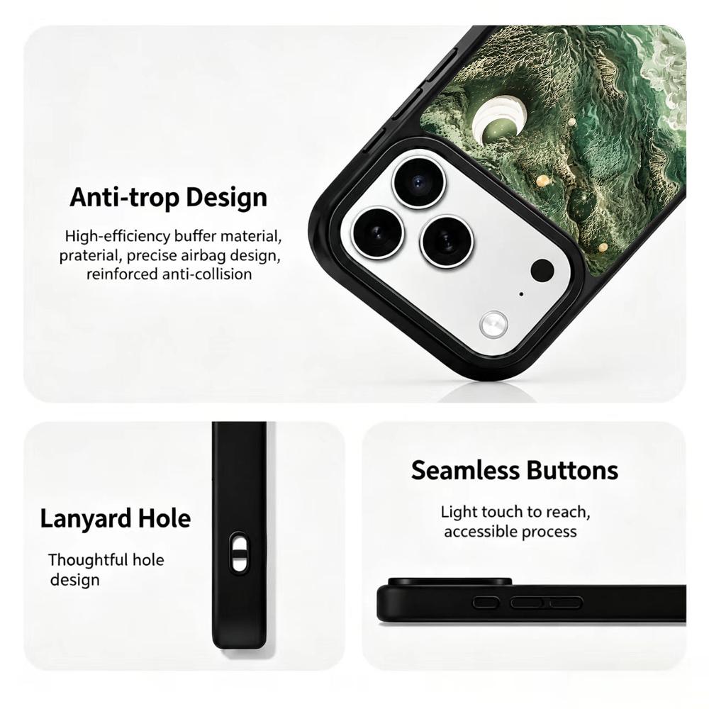 Compatible with iPhone 18 Pro & 17 Pro Wood Series PC Silicone Magnetic Phone Case - Timber Moon Waves