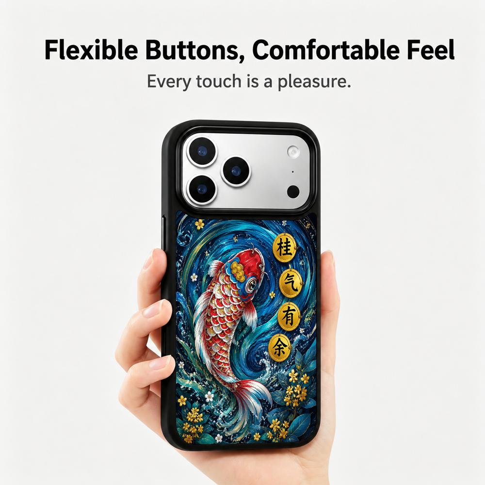 Compatible with iPhone 18 Pro Max & 17 Pro Max Water Series PC Silicone Magnetic Phone Case - Water Koi