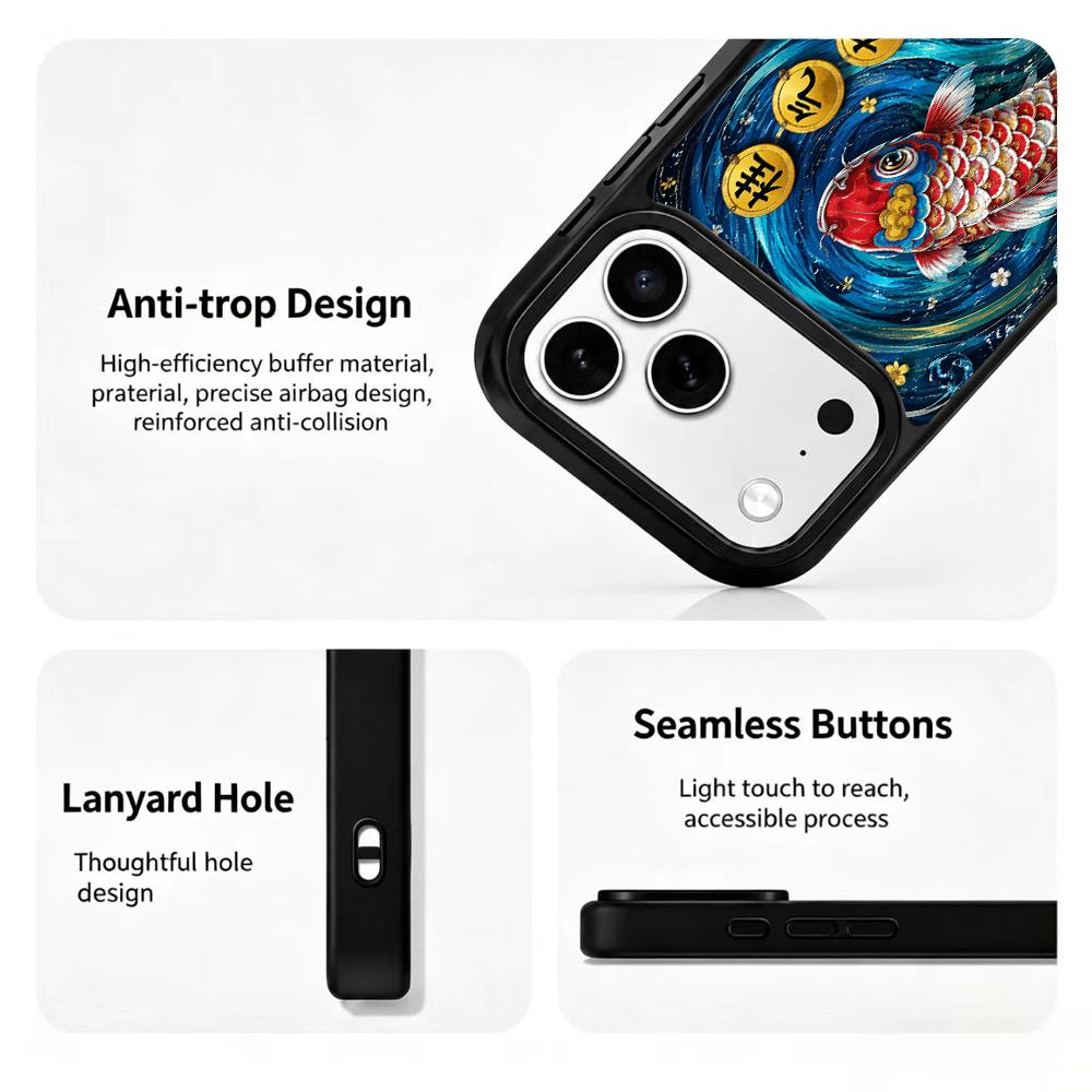 Compatible with iPhone 18 Pro Max & 17 Pro Max Water Series PC Silicone Magnetic Phone Case - Water Koi