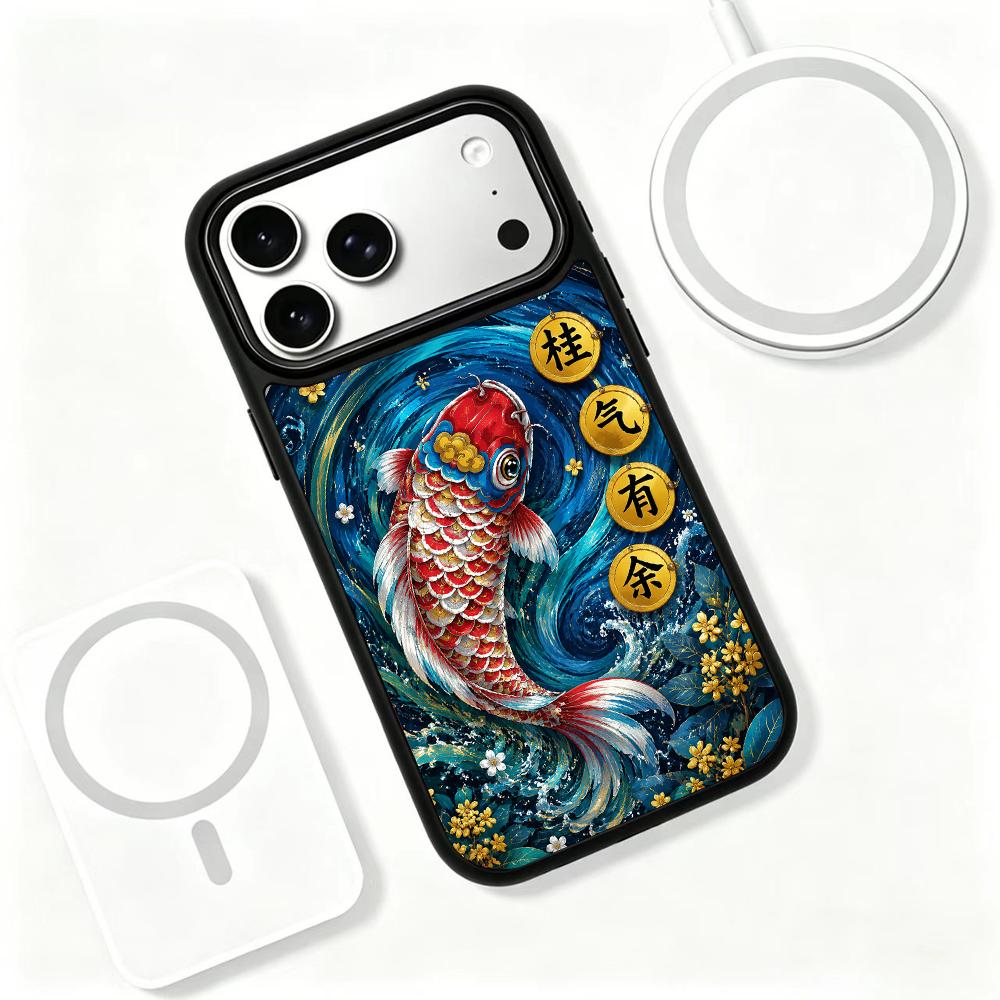 Compatible with iPhone 18 Pro Max & 17 Pro Max Water Series PC Silicone Magnetic Phone Case - Water Koi