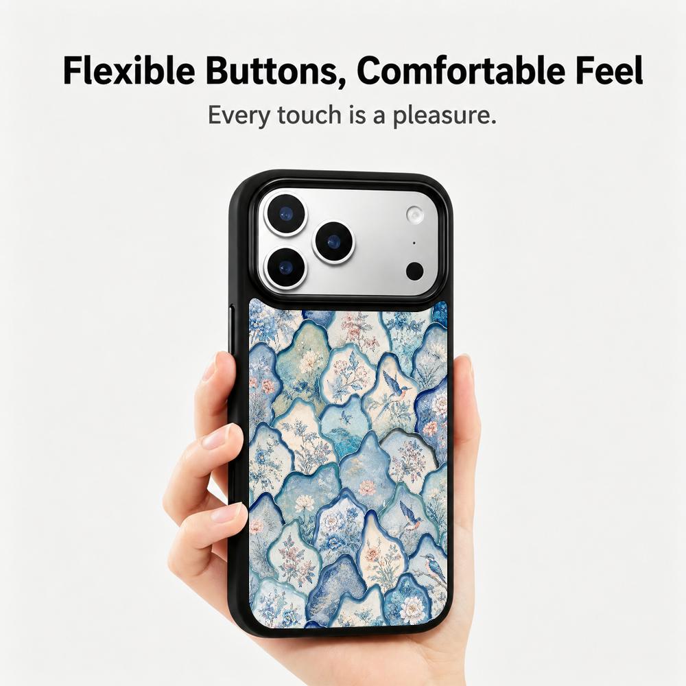 Compatible with iPhone 18 Pro Max & 17 Pro Max Water Series PC Silicone Magnetic Phone Case - Water Floral Porcelain