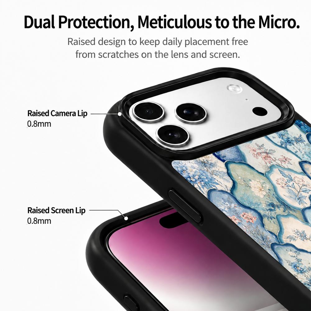 Compatible with iPhone 18 Pro Max & 17 Pro Max Water Series PC Silicone Magnetic Phone Case - Water Floral Porcelain