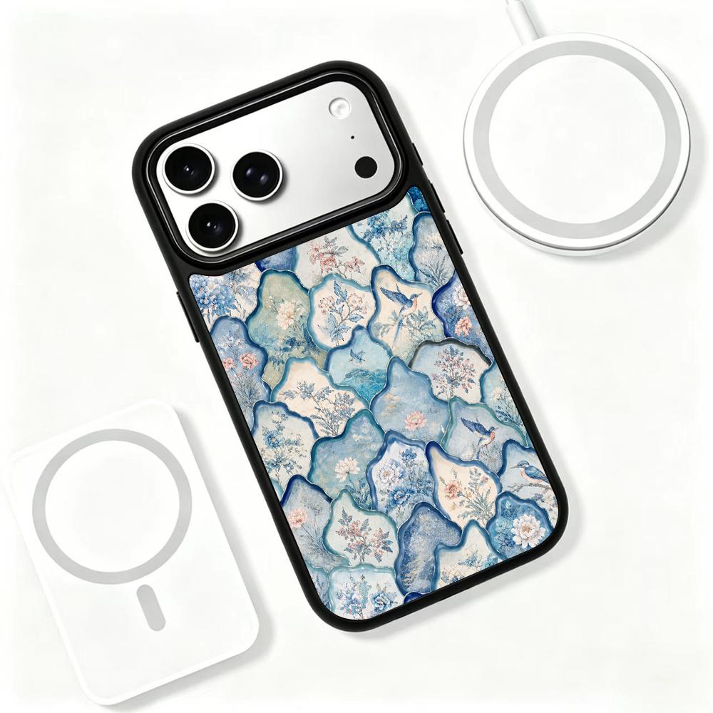Compatible with iPhone 18 Pro Max & 17 Pro Max Water Series PC Silicone Magnetic Phone Case - Water Floral Porcelain