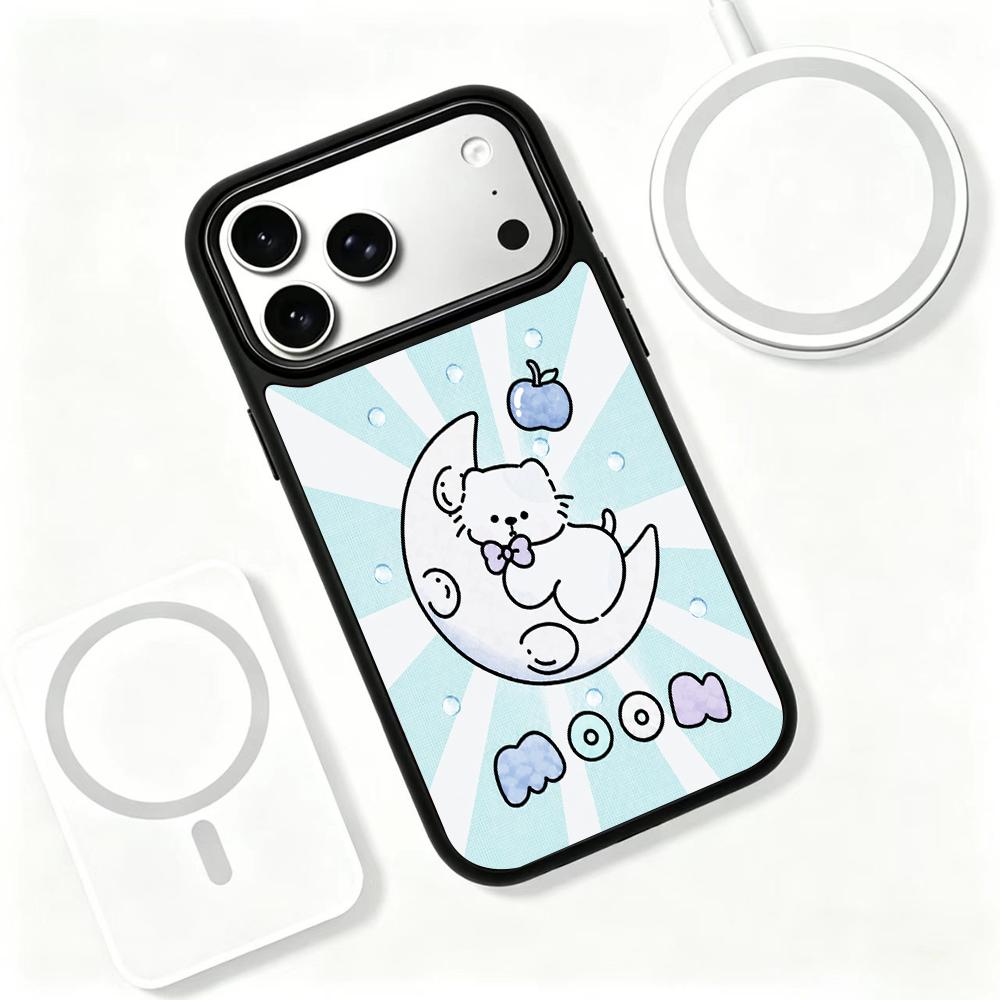 Compatible with iPhone 18 Pro Max & 17 Pro Max Water Series PC Silicone Magnetic Phone Case - Water Moon Cat