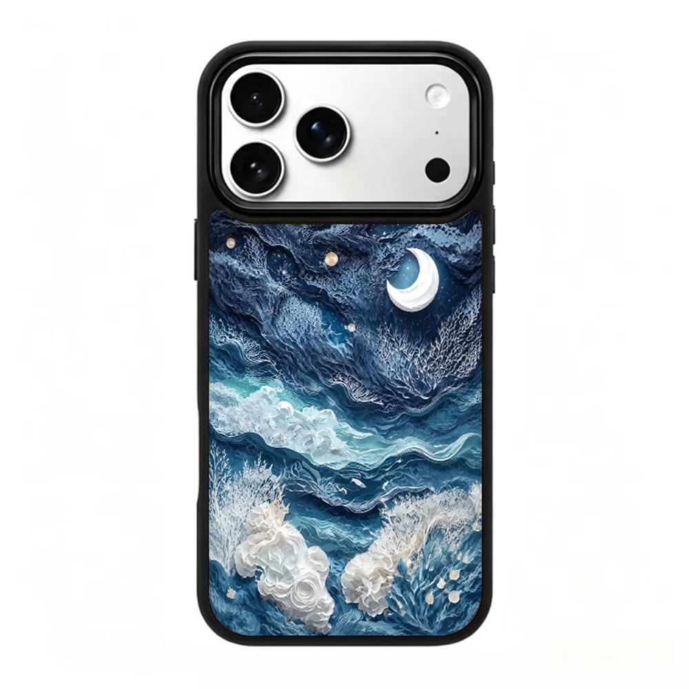 Compatible with iPhone 18 Pro Max & 17 Pro Max Water Series PC Silicone Magnetic Phone Case - Moon Water Waves