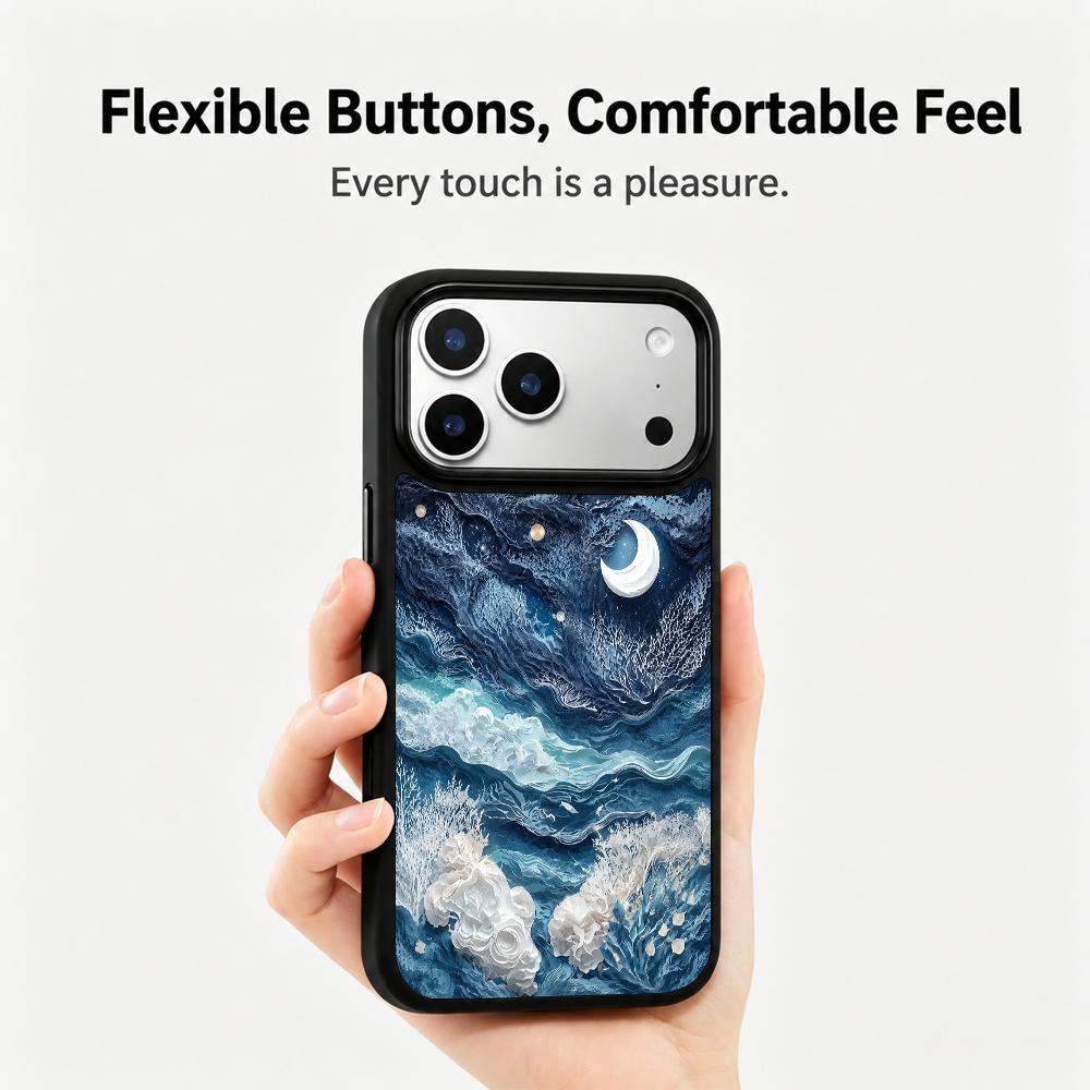 Compatible with iPhone 18 Pro Max & 17 Pro Max Water Series PC Silicone Magnetic Phone Case - Moon Water Waves