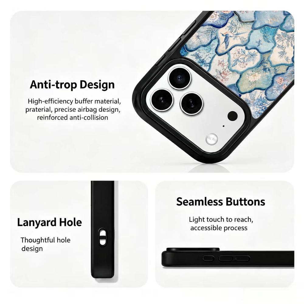 Compatible with iPhone 18 Pro & 17 Pro Water Series PC Silicone Magnetic Phone Case - Water Floral Porcelain