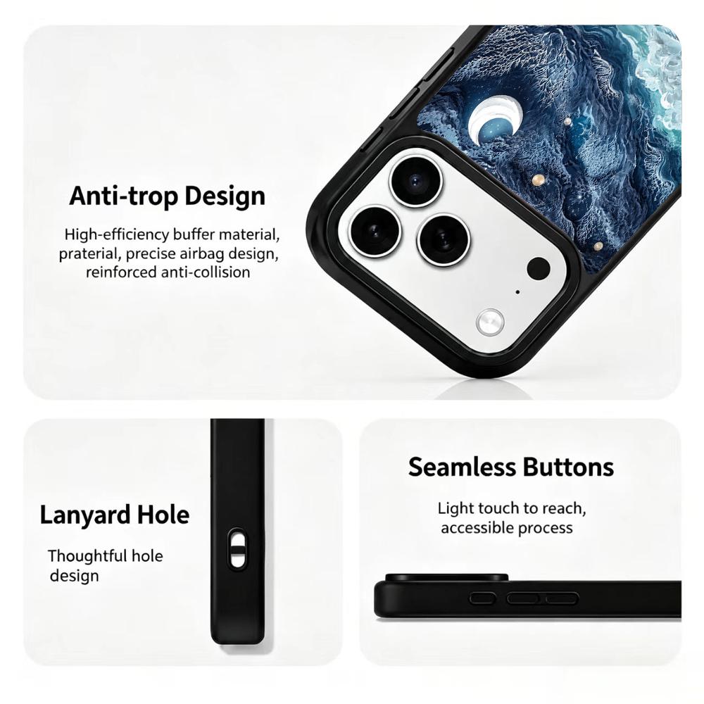 Compatible with iPhone 18 Pro & 17 Pro Water Series PC Silicone Magnetic Phone Case - Moon Water Waves
