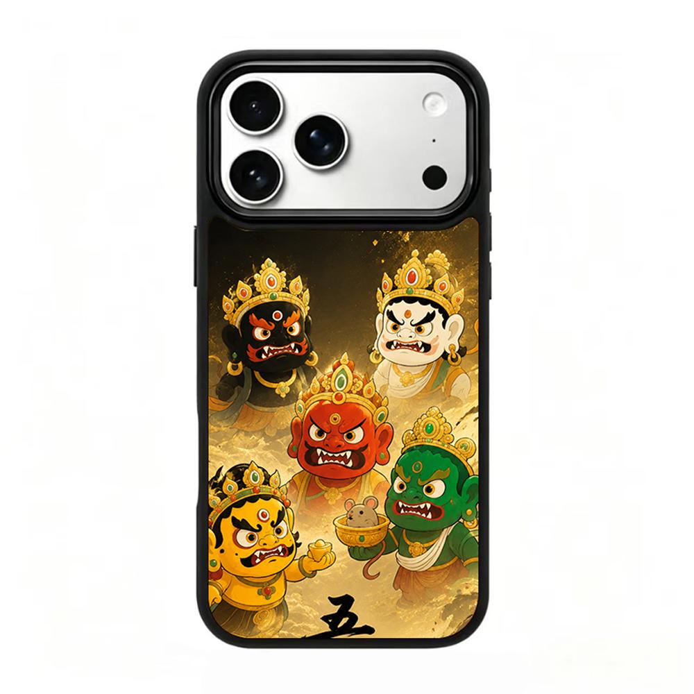 Compatible with iPhone 18 Pro Max & 17 Pro Max Colorful Painting PC Silicone Magnetic Phone Case - Gilded Five Gods of Compatible withtune