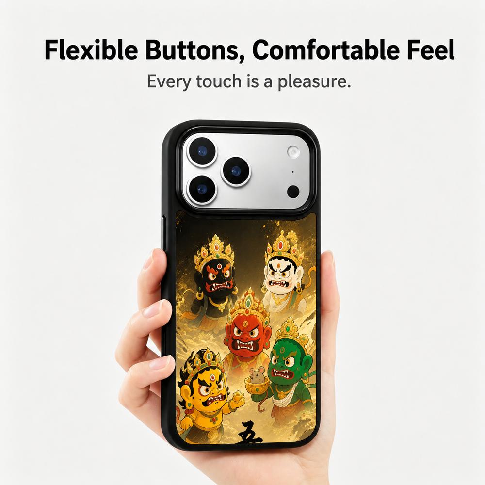 Compatible with iPhone 18 Pro Max & 17 Pro Max Colorful Painting PC Silicone Magnetic Phone Case - Gilded Five Gods of Compatible withtune