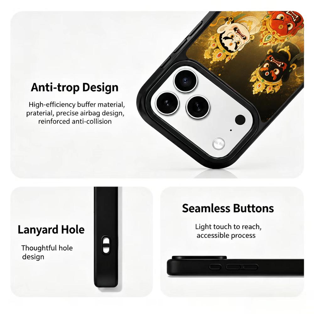 Compatible with iPhone 18 Pro Max & 17 Pro Max Colorful Painting PC Silicone Magnetic Phone Case - Gilded Five Gods of Compatible withtune