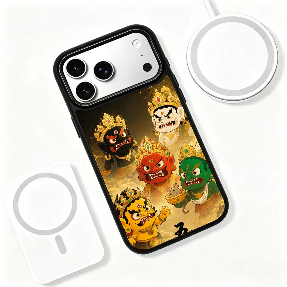 Compatible with iPhone 18 Pro Max & 17 Pro Max Colorful Painting PC Silicone Magnetic Phone Case - Gilded Five Gods of Compatible withtune