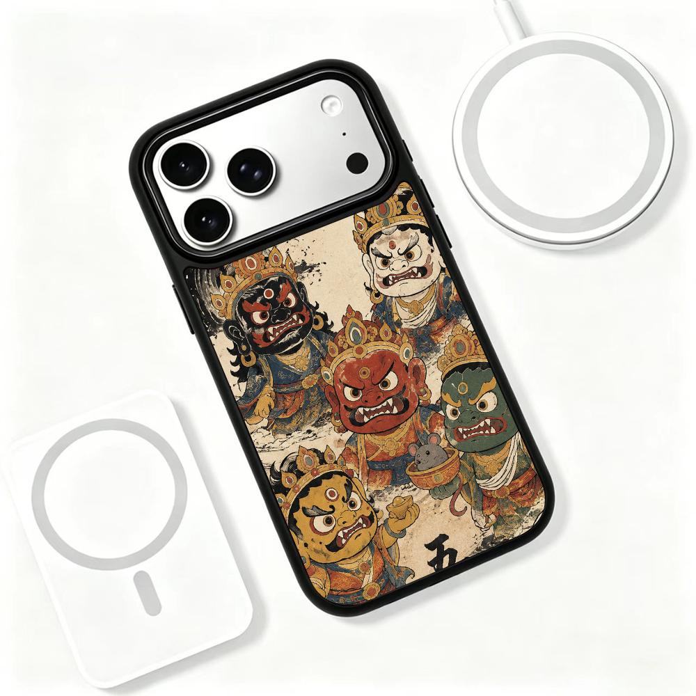 Compatible with iPhone 18 Pro Max & 17 Pro Max Colorful Painting PC Silicone Magnetic Phone Case - Ancient Painting of Five Gods