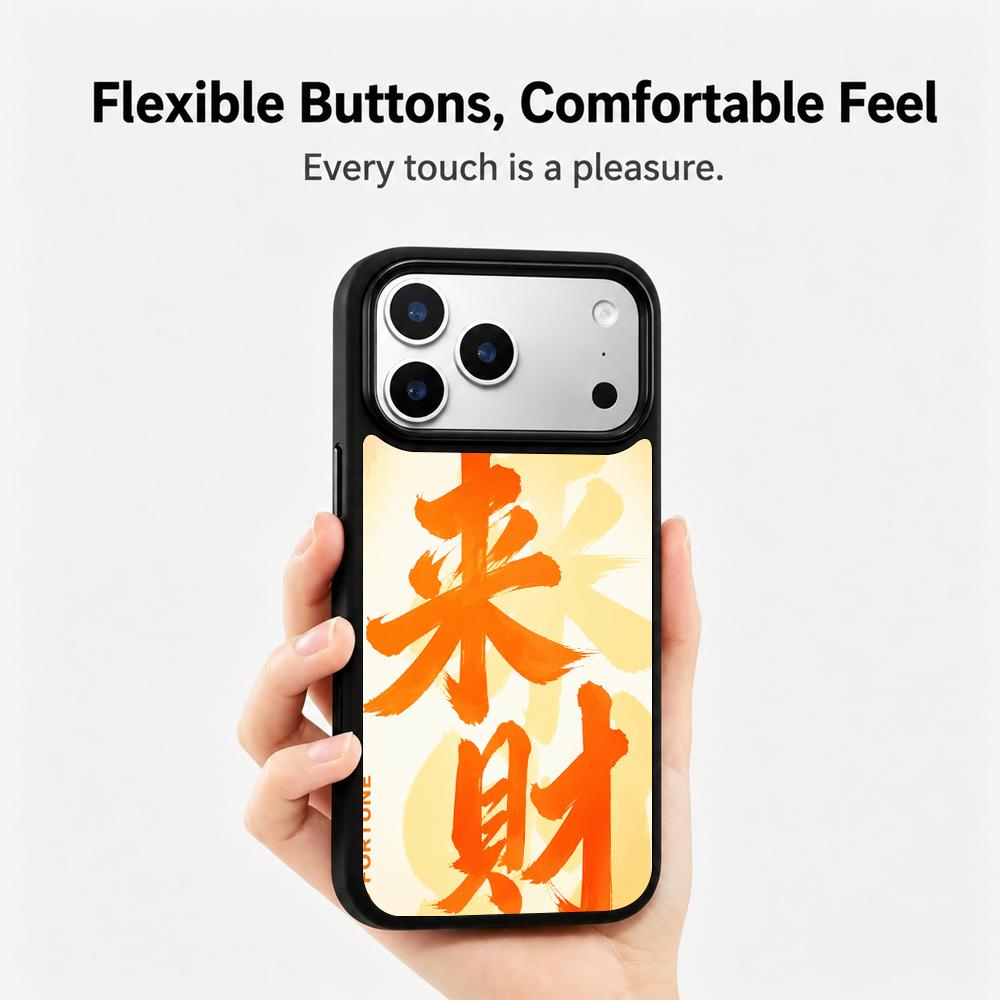 Compatible with iPhone 18 Pro Max & 17 Pro Max Colorful Painting PC Silicone Magnetic Phone Case - Orange Brings Wealth