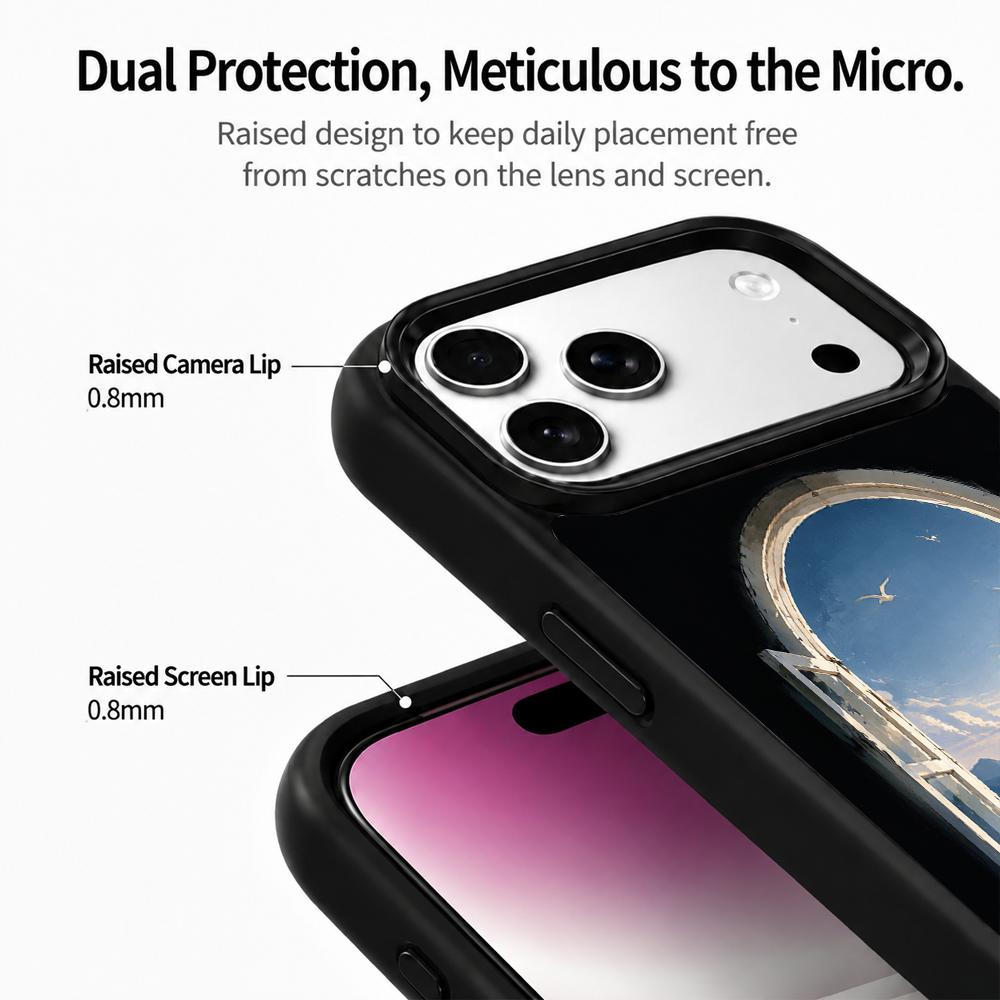 Compatible with iPhone 18 Pro Max & 17 Pro Max Colorful Painting PC Silicone Magnetic Phone Case - Mountain and Sea View