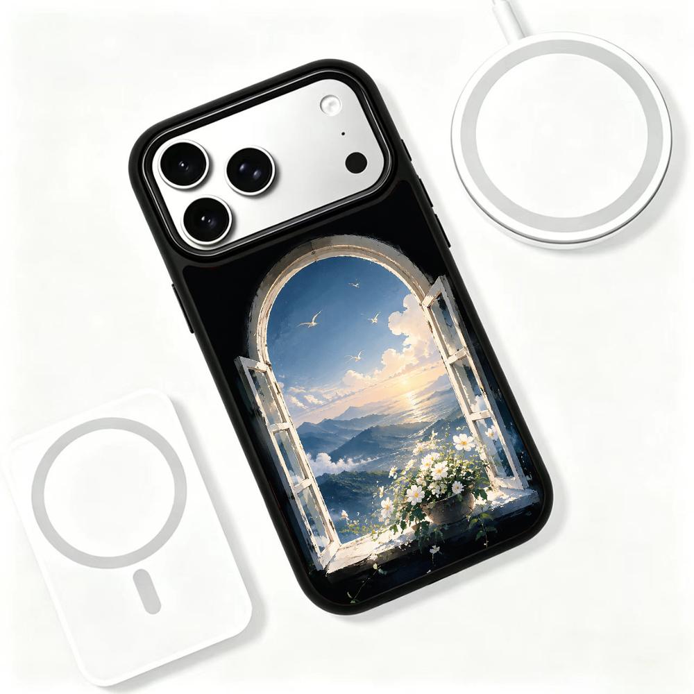 Compatible with iPhone 18 Pro Max & 17 Pro Max Colorful Painting PC Silicone Magnetic Phone Case - Mountain and Sea View
