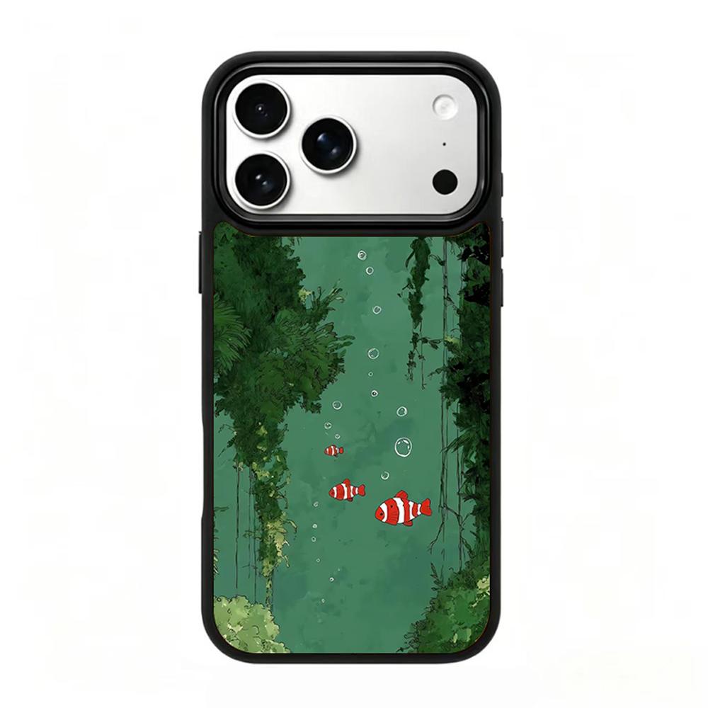 Compatible with iPhone 18 Pro Max & 17 Pro Max Colorful Painting PC Silicone Magnetic Phone Case - Fish Swimming in The Compatible withest