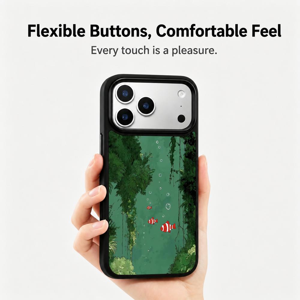 Compatible with iPhone 18 Pro Max & 17 Pro Max Colorful Painting PC Silicone Magnetic Phone Case - Fish Swimming in The Compatible withest
