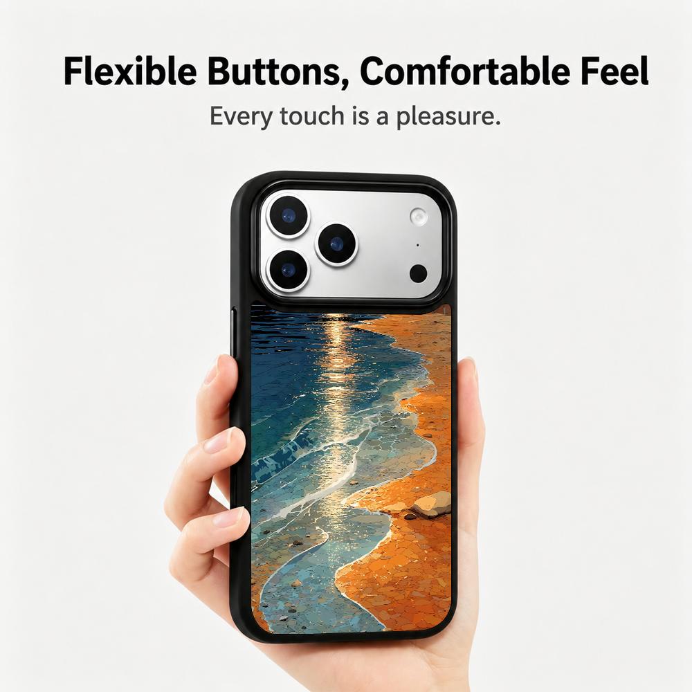 Compatible with iPhone 18 Pro Max & 17 Pro Max Colorful Painting PC Silicone Magnetic Phone Case - Glowing Coast