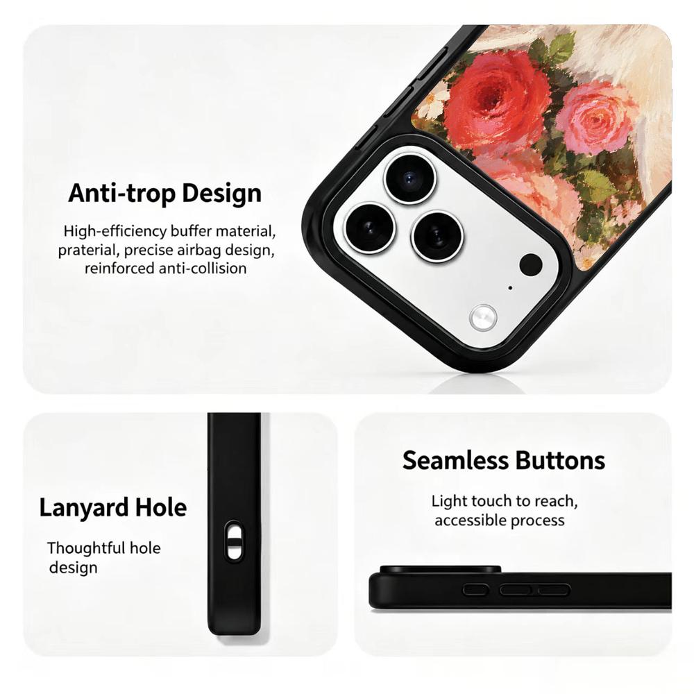 Compatible with iPhone 18 Pro Max & 17 Pro Max Colorful Painting PC Silicone Magnetic Phone Case - Rose White Cat