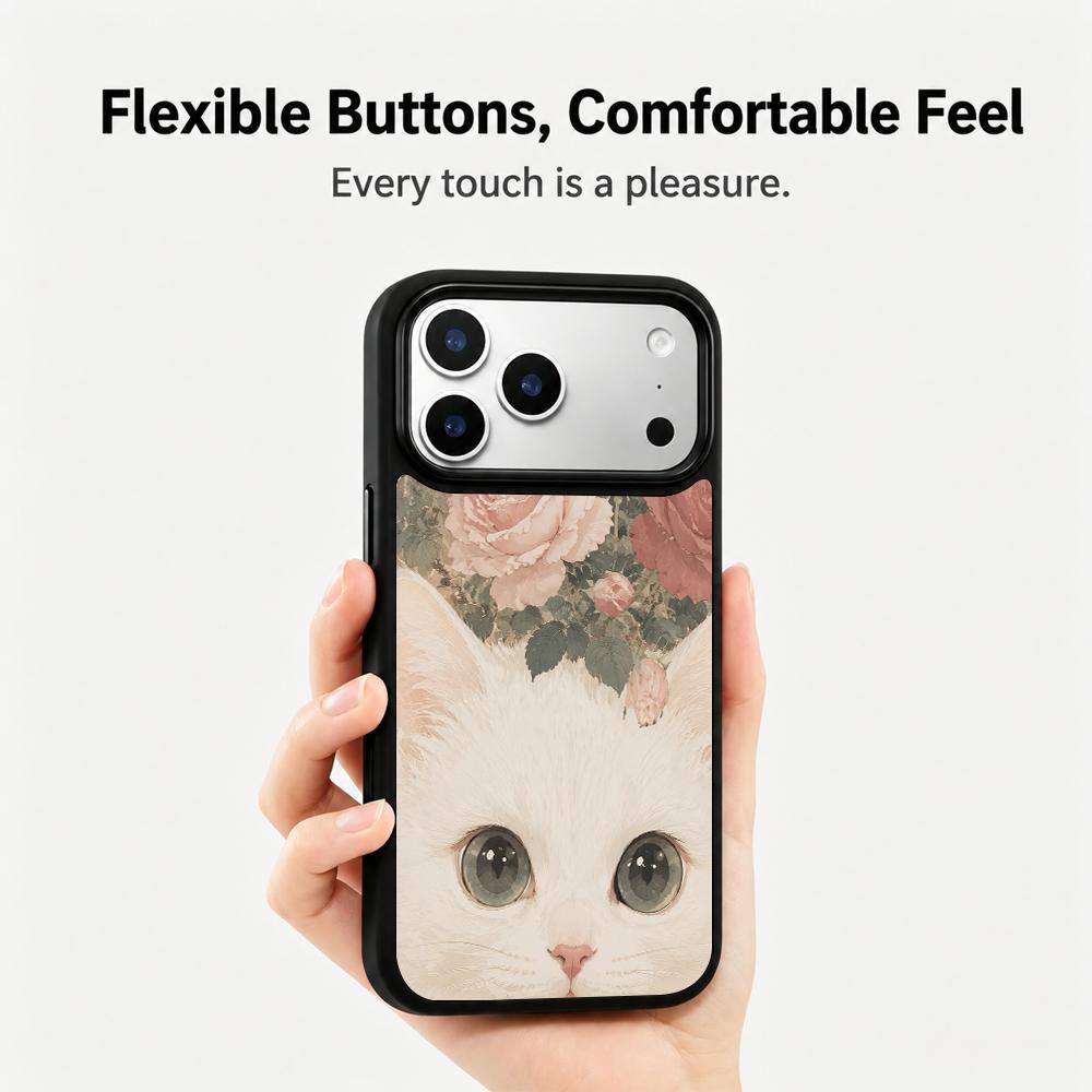 Compatible with iPhone 18 Pro Max & 17 Pro Max Colorful Painting PC Silicone Magnetic Phone Case - Light Pink Rose Cat