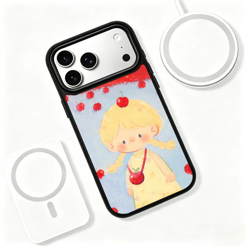 Compatible with iPhone 18 Pro Max & 17 Pro Max Colorful Painting PC Silicone Magnetic Phone Case - Cherry Girl