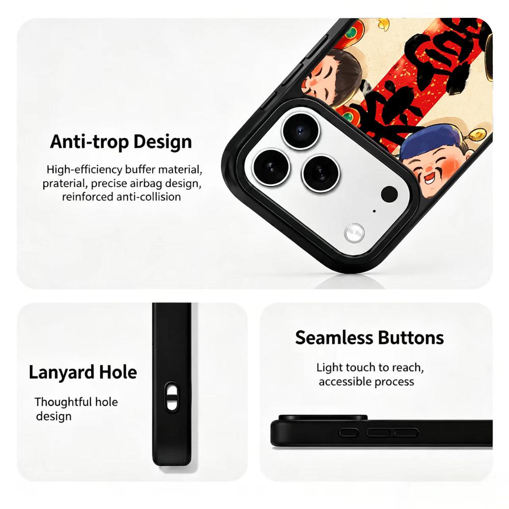 Compatible with iPhone 18 Pro Max & 17 Pro Max Colorful Painting PC Silicone Magnetic Phone Case - Five Blessings at Your Door
