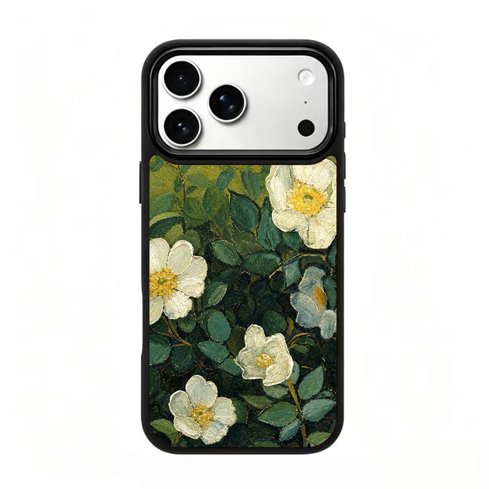 Compatible with iPhone 18 Pro Max & 17 Pro Max Colorful Painting PC Silicone Magnetic Phone Case - Wild White Rose Texture Painting