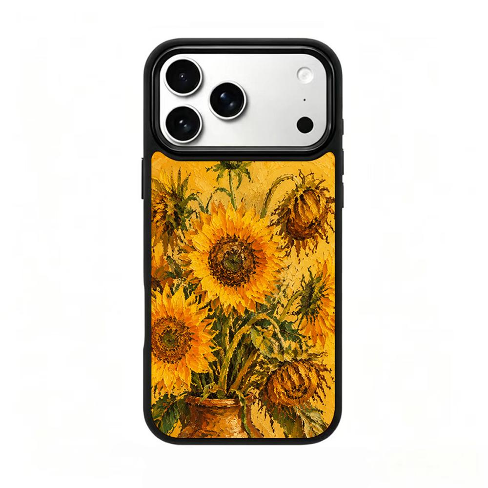 Compatible with iPhone 18 Pro Max & 17 Pro Max Colorful Painting PC Silicone Magnetic Phone Case - Thickly Coated Sunflower Bouquet