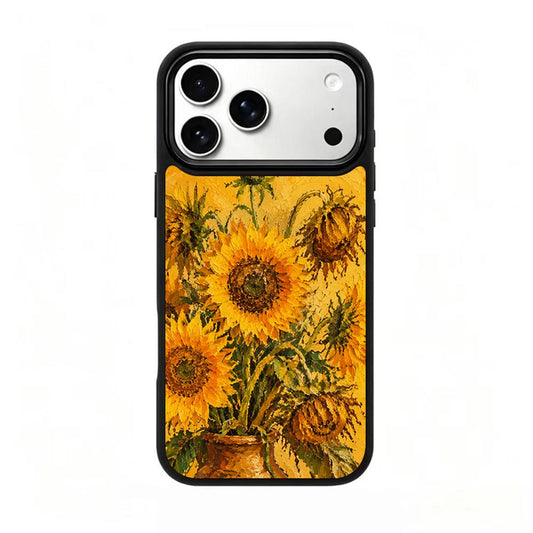 Compatible with iPhone 18 Pro Max & 17 Pro Max Colorful Painting PC Silicone Magnetic Phone Case - Thickly Coated Sunflower Bouquet
