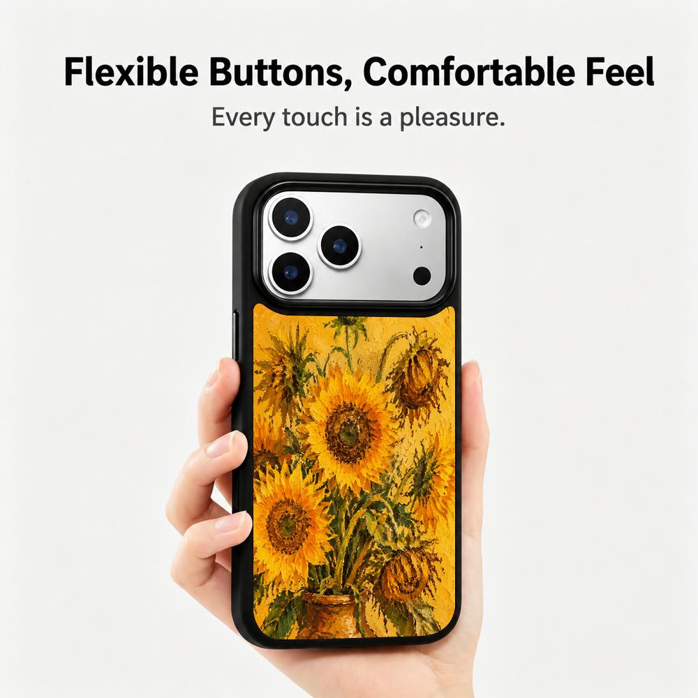 Compatible with iPhone 18 Pro Max & 17 Pro Max Colorful Painting PC Silicone Magnetic Phone Case - Thickly Coated Sunflower Bouquet