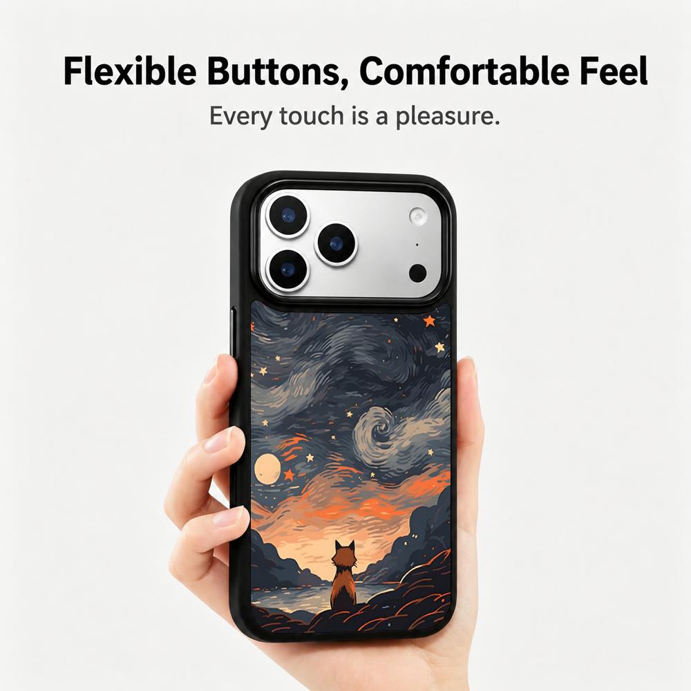 Compatible with iPhone 18 Pro & 17 Pro Colorful Painting PC Silicone Magnetic Phone Case - Starry Night Fox