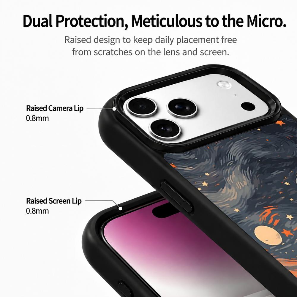 Compatible with iPhone 18 Pro & 17 Pro Colorful Painting PC Silicone Magnetic Phone Case - Starry Night Fox