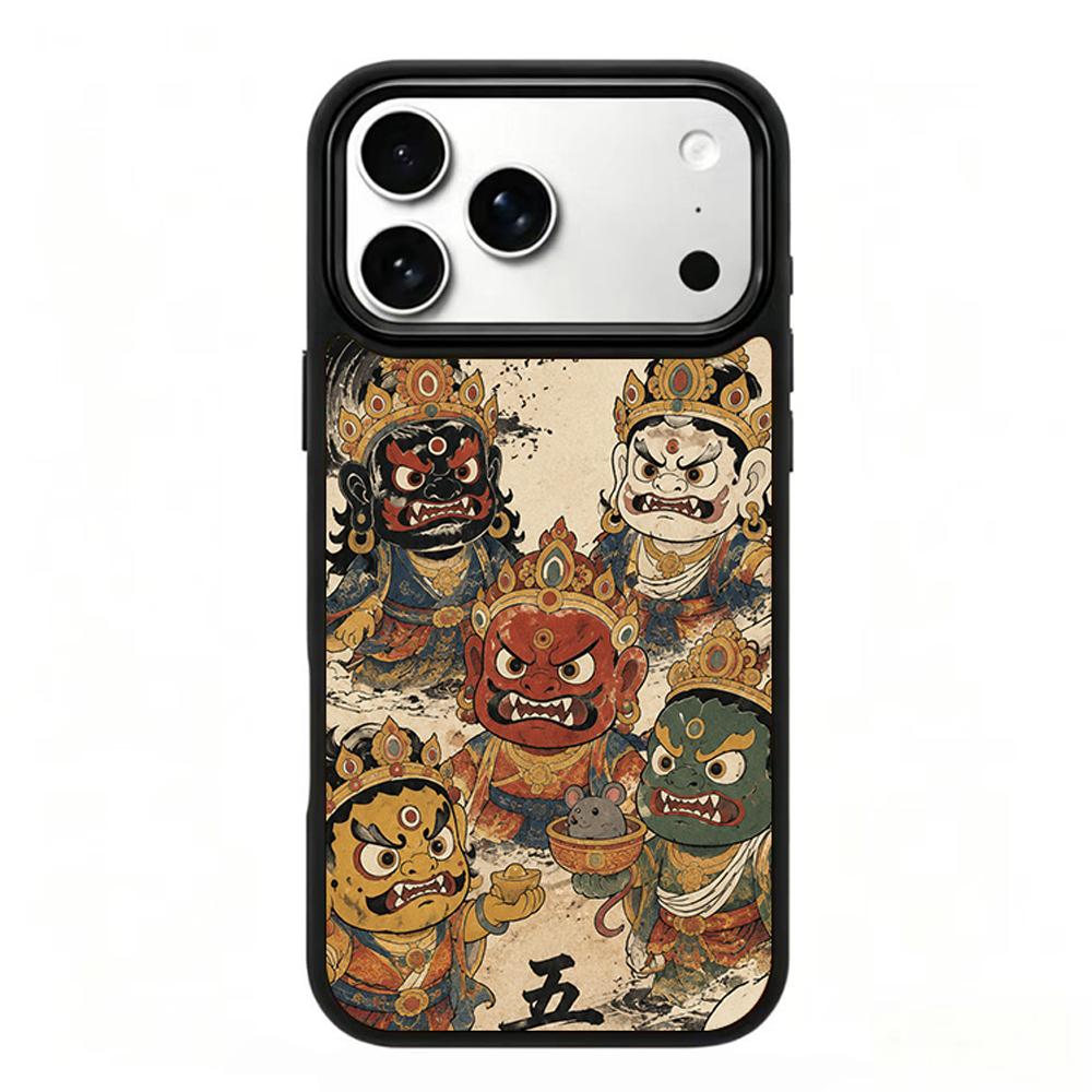 Compatible with iPhone 18 Pro & 17 Pro Colorful Painting PC Silicone Magnetic Phone Case - Ancient Painting of Five Gods