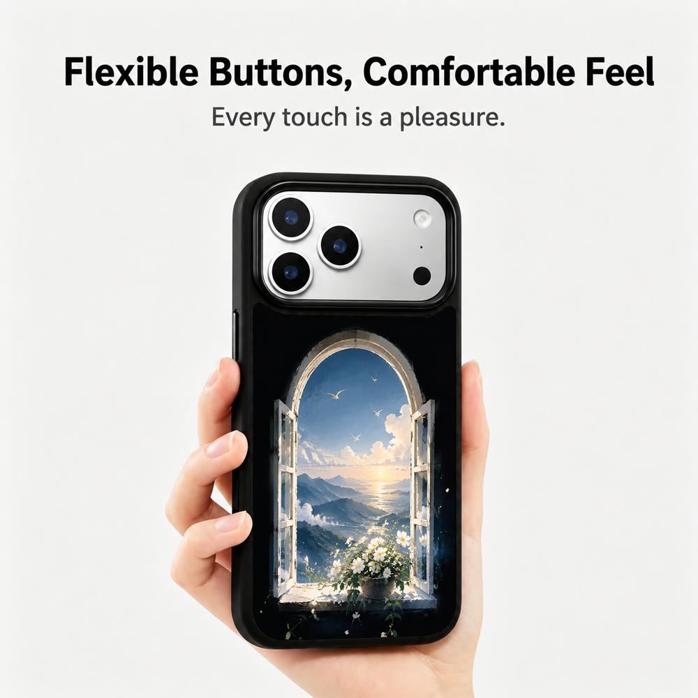 Compatible with iPhone 18 Pro & 17 Pro Colorful Painting PC Silicone Magnetic Phone Case - Mountain and Sea View
