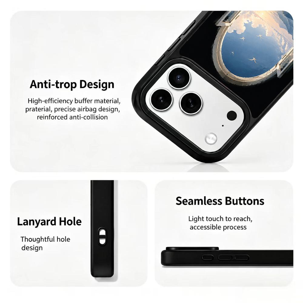 Compatible with iPhone 18 Pro & 17 Pro Colorful Painting PC Silicone Magnetic Phone Case - Mountain and Sea View