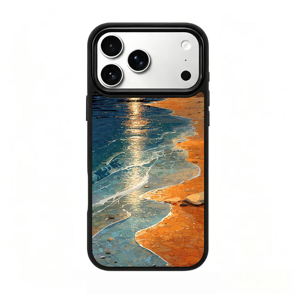 Compatible with iPhone 18 Pro & 17 Pro Colorful Painting PC Silicone Magnetic Phone Case - Glowing Coast