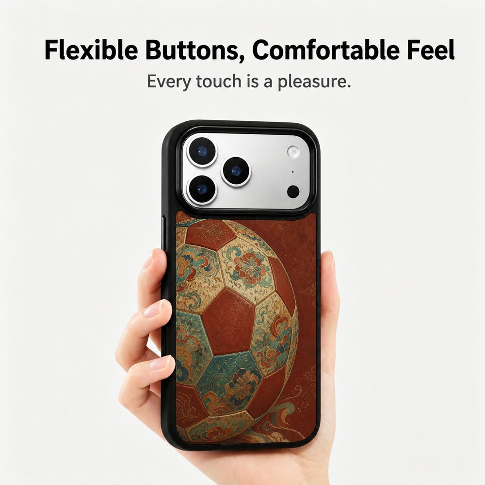 Compatible with iPhone 18 Pro & 17 Pro Colorful Painting PC Silicone Magnetic Phone Case - Chinese Style Floral Soccer Ball