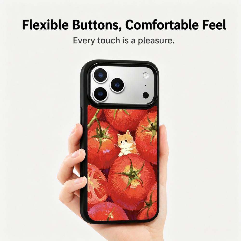 Compatible with iPhone 18 Pro & 17 Pro Colorful Painting PC Silicone Magnetic Phone Case - Tomato Orange Cat