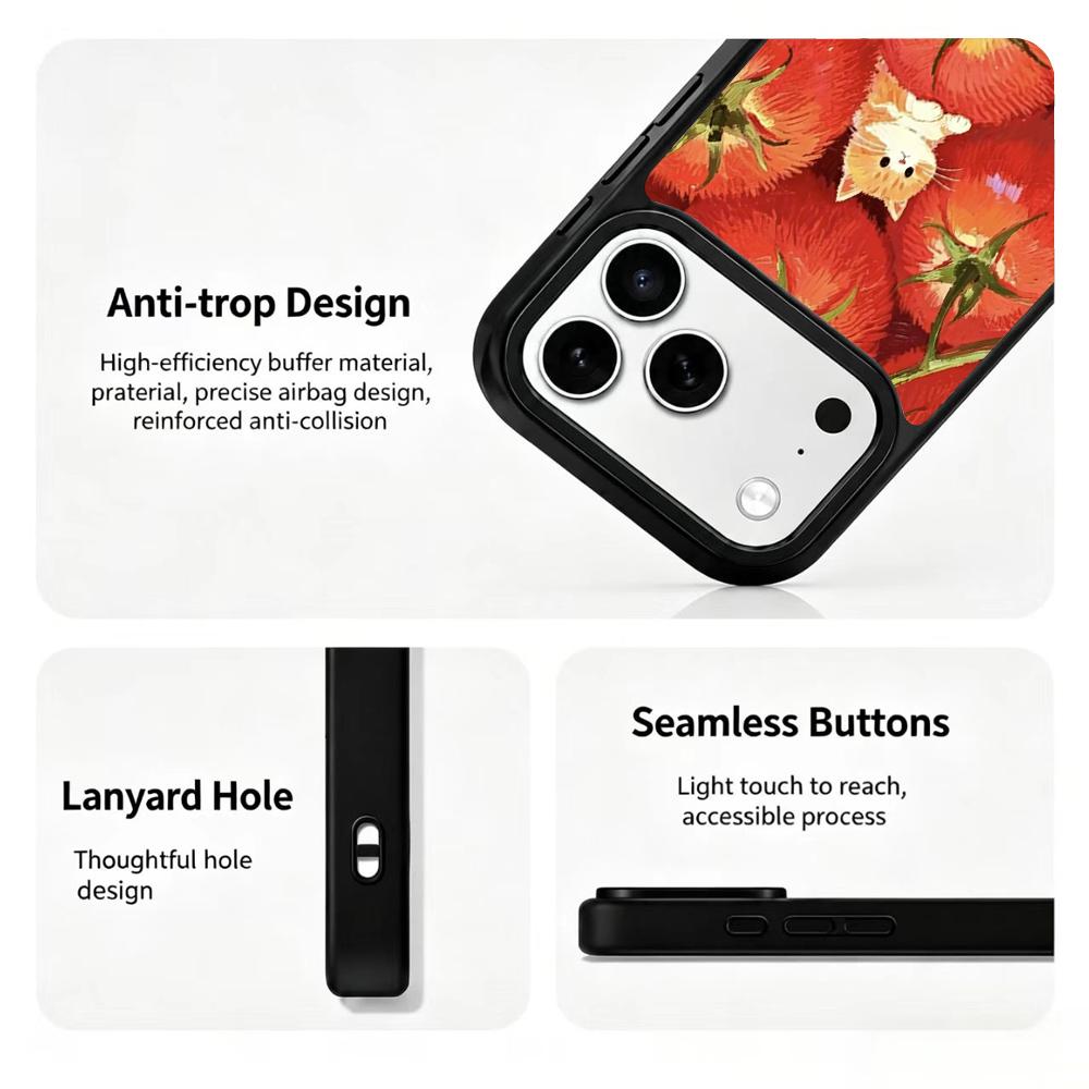Compatible with iPhone 18 Pro & 17 Pro Colorful Painting PC Silicone Magnetic Phone Case - Tomato Orange Cat