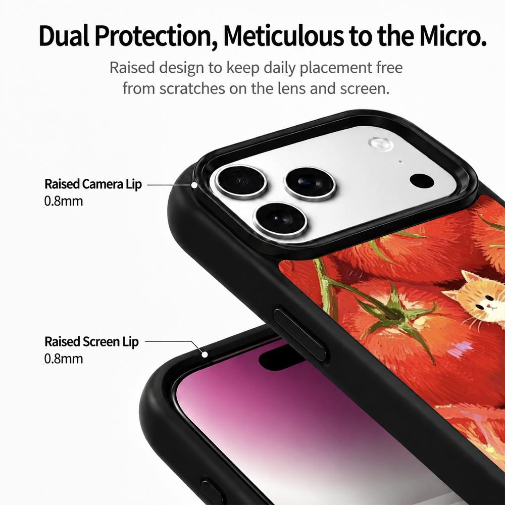 Compatible with iPhone 18 Pro & 17 Pro Colorful Painting PC Silicone Magnetic Phone Case - Tomato Orange Cat