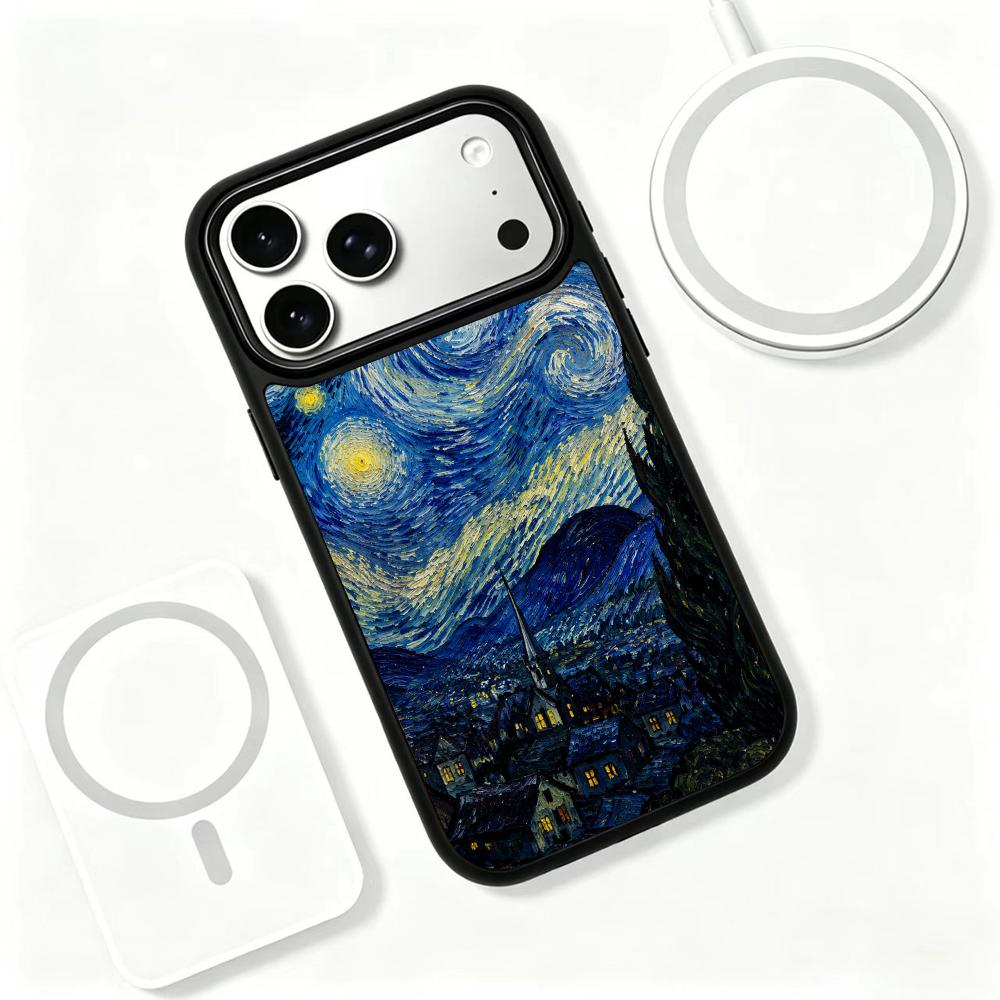 Compatible with iPhone 18 Pro Max & 17 Pro Max Colorful Painting PC Silicone Magnetic Phone Case - Vortex Starry Night View