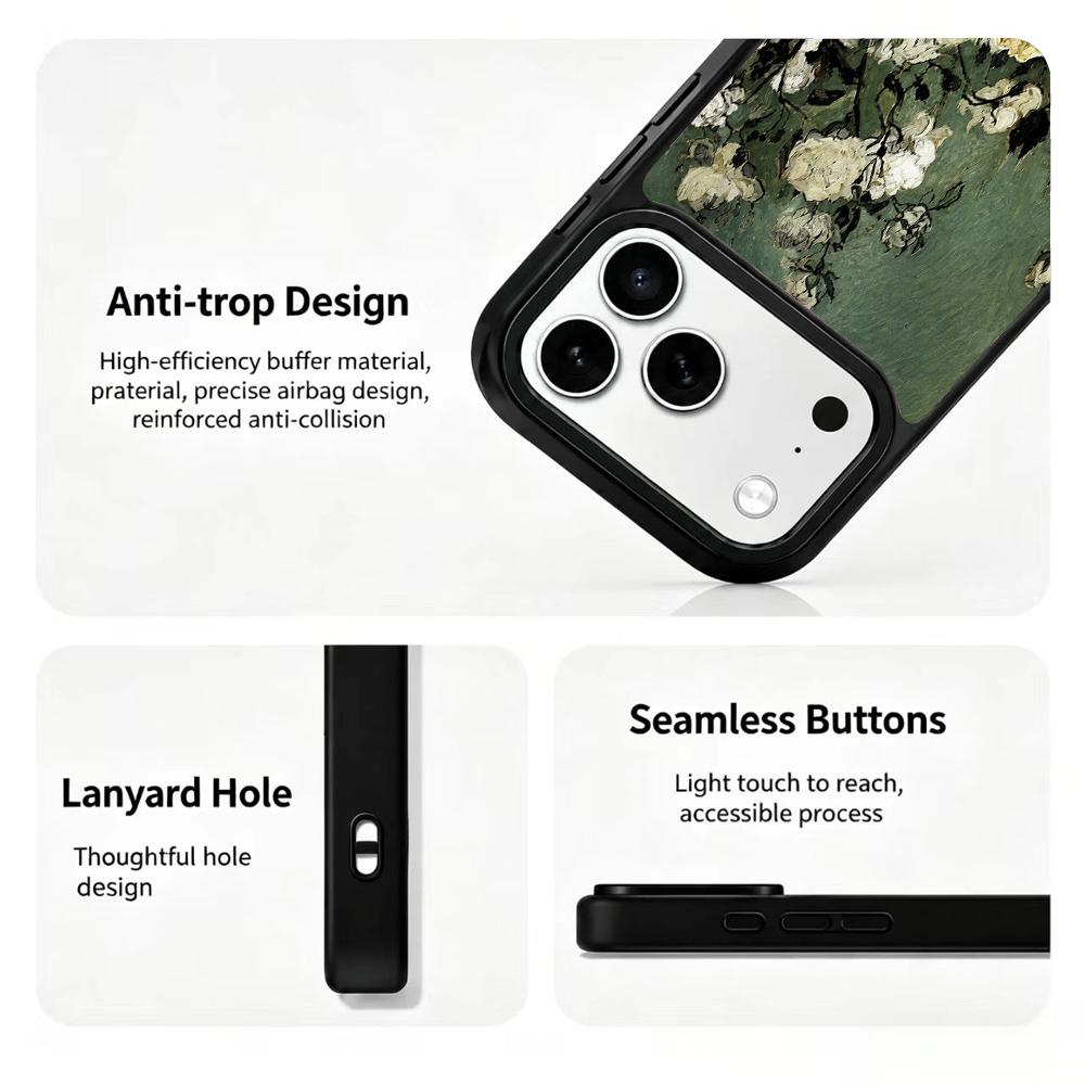 Compatible with iPhone 18 Pro Max & 17 Pro Max Colorful Painting PC Silicone Magnetic Phone Case - White Rose Texture Painting