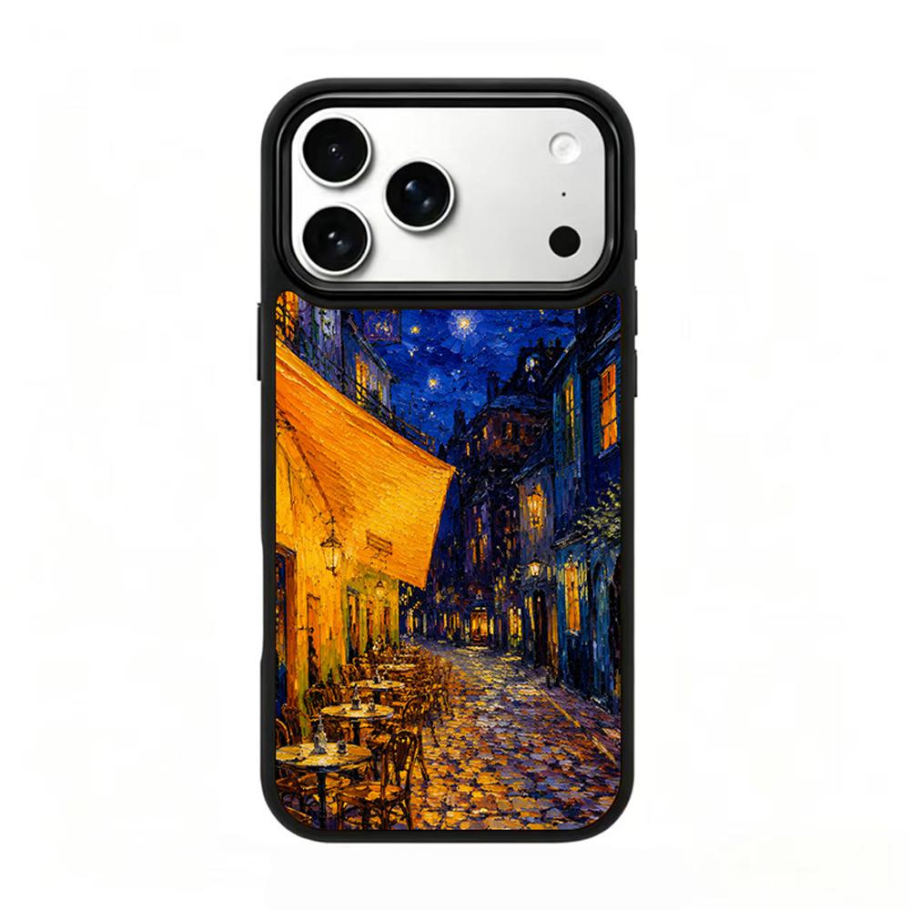 Compatible with iPhone 18 Pro Max & 17 Pro Max Colorful Painting PC Silicone Magnetic Phone Case - Street Side Night Cafes